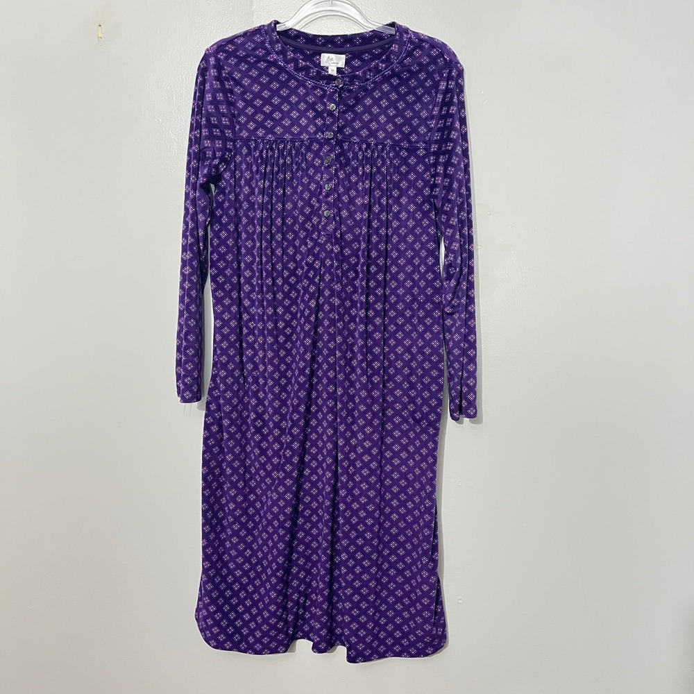 Aria Collection Nightgown Womens Medium Purple Geometric Fleece Super Soft
